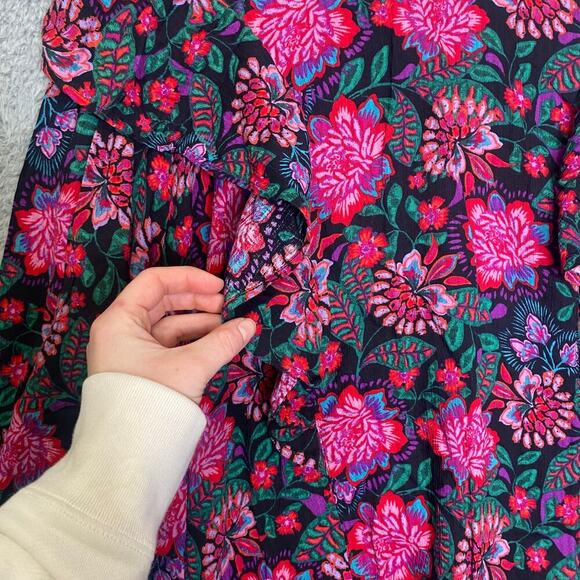 Terra & Sky womens 2X long sleeve pink blouse floral mulitcolor girly ruffle - Picture 2 of 11